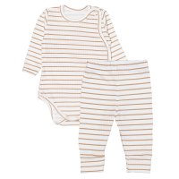 Zavinovací žebrované body + tepláčky, 2D sada Proužek, béžové, vel. 68