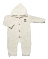 Baby Nellys Pletený overálek s kapucí a knoflíčky Hand Made, ecru, vel. 80/86