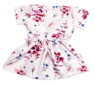 Baby Nellys Šaty kr. rukáv, bavlna, Kvítky Berberys , smetanové, vel. 116/122 vel. 116/122