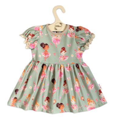 Baby Nellys Bavlněné šatičky s ozdobným rukávkem Baletka, , olivové, vel. 92 vel. 92
