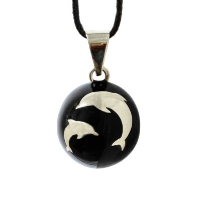 Bola těhotenská rolnička ESSENTIALS Black with Silver Dolphins