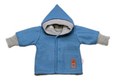 Baby Nellys Rostoucí oboustranný svetřík s kapucí Hand Made, modrá-šedá, vel. 80/86
