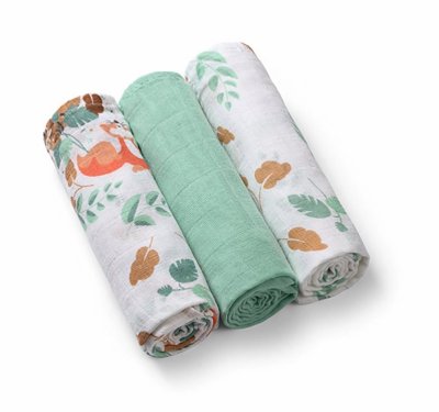 Babyono Mušelínové - super měkké plenky, 3ks, Zvířátka - mátové