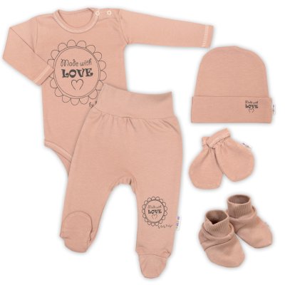 Baby Nellys Soupravička do porodnice 5D Made with love, béžová,mocca, vel. 56