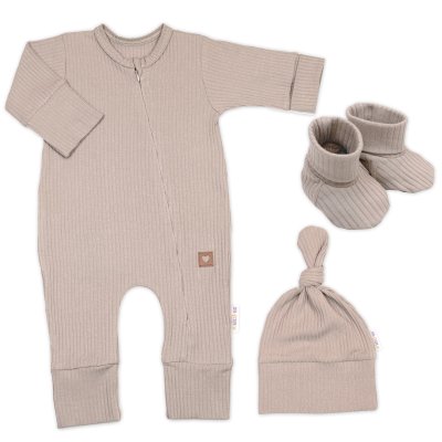 Baby Nellys Rostoucí žebrovaná 3D sada Nature - toffi, vel. 86/92