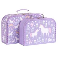 A Little Lovely Company sada dvou kartonových kufříků - jednorožci a duha