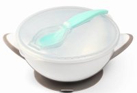 Babyono Uzaviratelná miska s přísavkou a lžičkou - mátová, šedá,