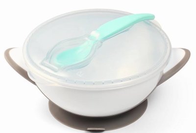 Babyono Uzaviratelná miska s přísavkou a lžičkou - mátová, šedá,