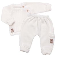 Baby Nellys Rostoucí pletený svetřík a kalhoty s kapsou Hand Made 2D,smetanový, vel. 68/74