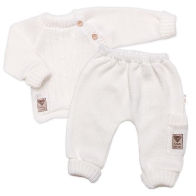 Baby Nellys Rostoucí pletený svetřík a kalhoty s kapsou Hand Made 2D,smetanový, vel. 68/74