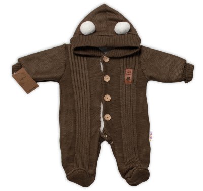 Baby Nellys Pletená kombinéza/overal LUX STAR s kožíškem - dvouvrstvá, hnědá, vel. 62 vel.  62