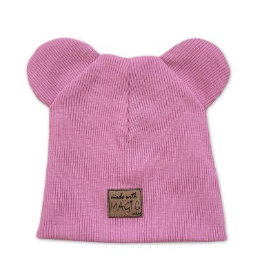 Kazum Dvouvrstvá žebrovaná čepička s oušky Magic - růžová