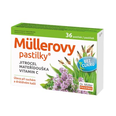 Dr. Müller Müllerovy pastilky s jitrocelem a mateřídouškou bez cukru 36 pastilek