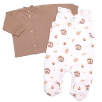 Baby Nellys Kojenecké dupačky s košilkou, bavlna, Ježek, ecru/hnědá, vel. 62