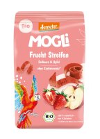 MOGLi BIO Ovocné pásky s chia semínky a psylliem jahoda a jablko 25 g