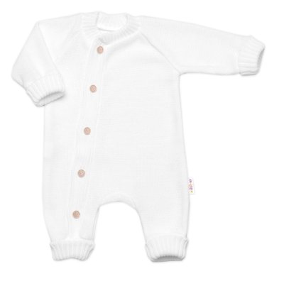 Baby Nellys Pletený overálek s knoflíčky zap. bokem, Hand Made, bílý,62