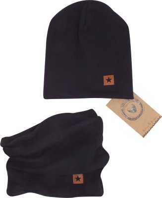 Z&Z Dvouvrstvá žebrovaná čepička + nákrčník, černá vel.  80/86