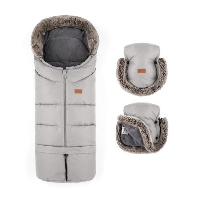 Petite&Mars Set zimní fusak Arctic 4v1 + rukavice na kočárek Furry Champagne Shower