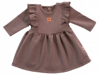 Baby Nellys Dětské teplákové šaty, tunika Vintage Love - čokoláda, vel. 62