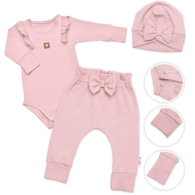 Baby Nellys Žebrovaná rostoucí souprava 3D, Baby Girl - pudrově růžová