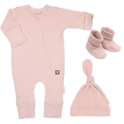 Baby Nellys Rostoucí žebrovaná 3D sada Nature - pudrově růžová, vel. 74/80