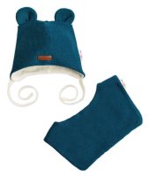 Baby Nellys Pletená čepice s šátkem 2v1, Teddy Hand made - petrolejová, 68/74
