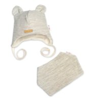 Baby Nellys Pletená čepice s šátkem 2v1, Teddy Hand made - světle béžová