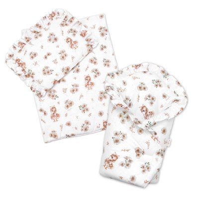 Baby Nellys Sada pro panenku 3D, zavinovovačka, peřinka a polštářek, Kačenka, béžová