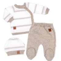 Baby Nellys Pletená sada pro miminko s jemným proužkem 3D, lux - béžová, bílá, vel. 68 vel.  68