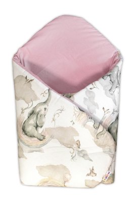 Baby Nellys Zavinovačka s kokosovou výztuží, bavlna, Slon a Duha, bílá/ růžová