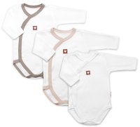 Baby Nellys Rostoucí výhodná sada, 3x Body zap. bokem Nature - béžová/taupe/bílá, vel. 56/62