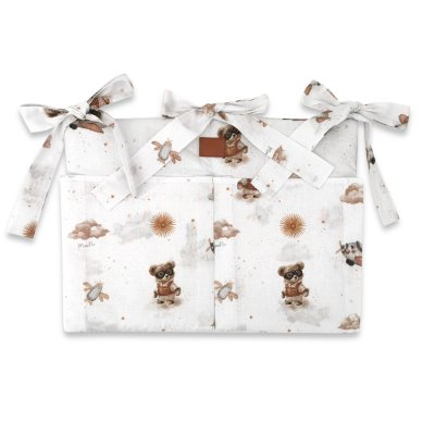 Miminu Kapsář na postýlku, bavlna, Méďa pilot - bílá, béžová