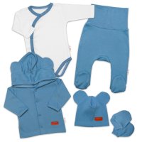 Baby Nellys Bavlněná souprava pro miminko do porodnice 5D, Made with love, modrá