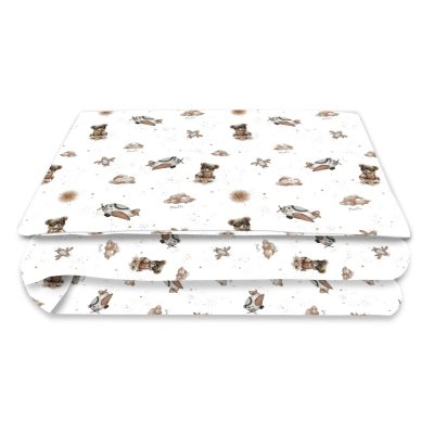 Miminu Povlečení do postýlky, bavlna, 2D sada, Méďa pilot - bílá, béžová, 135x100