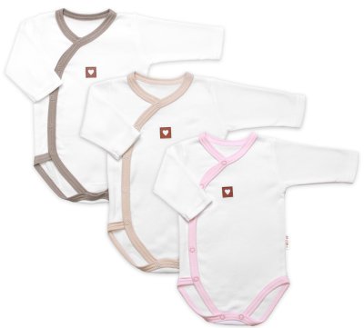 Baby Nellys Rostoucí výhodná sada, 3x Body zap. bokem,růžová/béžová/taupe, vel. 62/68
