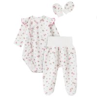 MBaby Bavlněná 3D sada, zavinovací body, polodupačky + rukavičky, Amélie, bílá/růžová