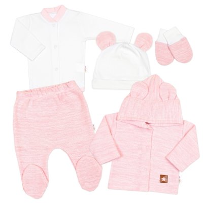 Baby Nellys Pletená sada oblečení pro miminko, Star 5D - růžová vel.  68