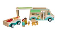 Adam Toys Dřevěnný autokaravan s přívěsem a příslušenstvím,