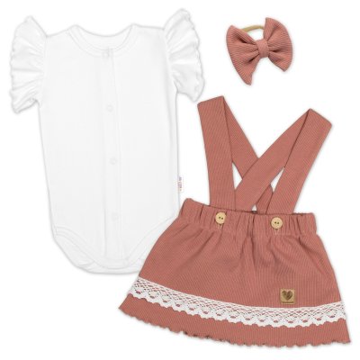 Baby Nellys 3D sada LADY, body kr. rukáv, suknička s láclem, čelenka, starorůžová/bílá, 74