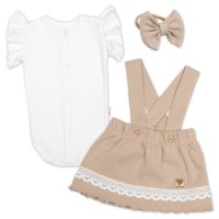 Baby Nellys 3D sada LADY, body kr. rukáv, suknička s láclem, čelenka, béžová/bílá, 62