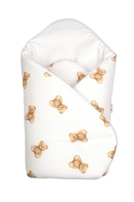 Baby Nellys Novorozenecká bavlněná zavinovačka, Míša - bílá s potiskem