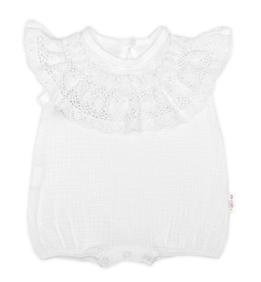 Baby Nellys Body s nohavičkami, mušelín s krajkou BOHO - bílé, vel. 80