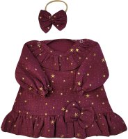 Z&Z Mušelínové šatičky s hvězdičkami + čelenka, bordó vel.  62