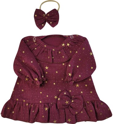 Z&Z Mušelínové šatičky s hvězdičkami + čelenka, bordó vel.  62