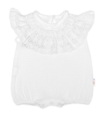 Baby Nellys Body s nohavičkami, mušelín s krajkou BOHO - bílé, vel. 86