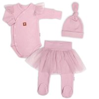 Baby Nellys Žebrovaná rostoucí souprava 3D Lux, Sweet Angel - pudrově růžová, 68/74