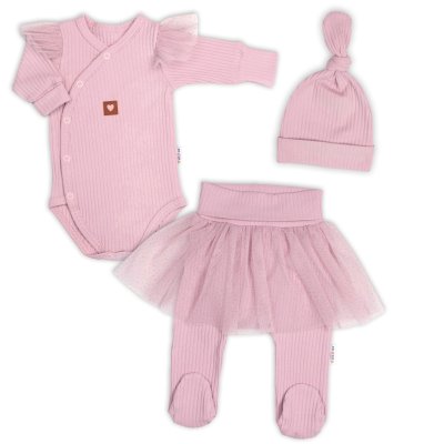 Baby Nellys Žebrovaná rostoucí souprava 3D Lux, Sweet Angel - pudrově růžová, 68/74