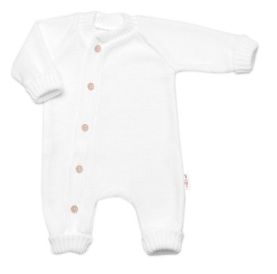 Baby Nellys Pletený overálek s knoflíčky zapínání bokem, Hand Made, bílý