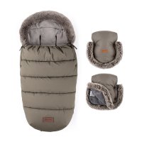 Petite&Mars Set zimní fusak Comfy 4v1 + rukavice na kočárek Furry Mocha Mousse
