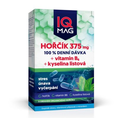 IQ Mag Hořčík 375 mg + vitamin B6 + kyselina listová 60 kapslí